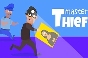 Varas juoksee kantaen kuuluisaa maalausta, poliisi seuraa perässä, ja taustalla lukee Master Thief