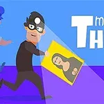 Varas juoksee kantaen kuuluisaa maalausta, poliisi seuraa perässä, ja taustalla lukee Master Thief