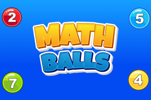 Sinisellä taustalla on teksti MATH BALLS, jota ympäröivät pallot, joissa on numerot 2, 5, 7 ja 4