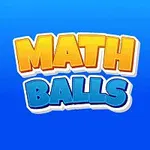 Sinisellä taustalla on teksti MATH BALLS, jota ympäröivät pallot, joissa on numerot 2, 5, 7 ja 4