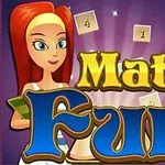Punahiuksinen hahmo, jolla on vihko, sekä värikäs Math Fun -teksti ja ympärillä leijuvia numerolaattoja