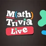 Tekstissä lukee Math Trivia Live värikkäiden matemaattisten symbolien ympäröimänä tummalla taustalla