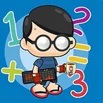 Piirroshahmo isojen lasien kanssa, jolla on näppäimistö käsissä ja muki toisessa, taustalla värikkäät numerot ja sininen tausta