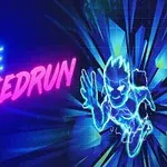 Värikäs neon-valoteema, jossa lukee MAZE SPEEDRUN ja futuristinen hahmo juoksemassa vauhdikkaasti