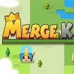 Kuvassa on sana MERGE KILL isoilla kirjaimilla, joiden ympärillä on värikkäitä pikselihahmoja ja pieniä puita