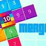 Värikkäät numeroruudut taustalla, keskellä teksti merge 10