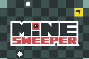 Isossa ruudukossa on kolme pommin kuvaketta, kirjaimet sanaan MINE SWEEPER ja keltainen numero seitsemän