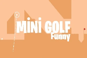 Oranssilla taustalla valkoinen teksti Mini Golf Funny ja yksinkertaisia kuvioita