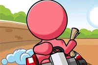Tässä on karting-peli 3D-hahmoilla ja tasoradoilla