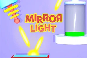 Mirror Light Yksinkertainen värikäs grafiikka, jossa on teksti Mirror Light ja kirkkaita valonsäteitä violetilla taustalla