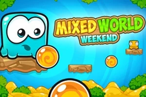 Sinisen taustan edessä on sarjakuvamaisia hahmoja ja teksti Mixed World Weekend