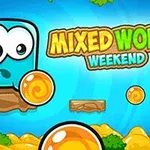 Sinisen taustan edessä on sarjakuvamaisia hahmoja ja teksti Mixed World Weekend