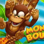 Apina hyppii palmuissa sinistä taivasta vasten, ja edessä on teksti MONKEY BOUNCE