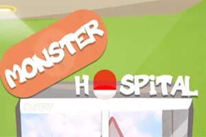 Kuva esittää sairaalan sisäänkäyntiä, jossa on teksti Monster Hospital