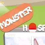 Kuva esittää sairaalan sisäänkäyntiä, jossa on teksti Monster Hospital