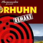 Kuva esittää punaista maalitaulua, jossa on kanahahmo ja teksti Moorhuhn Remake