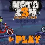Noita ajaa mopolla ja kurpitsapäinen hahmo luurankopyörällä öisessä maisemassa, taustalla näkyy täysikuu; keskellä näkyy teksti Play
