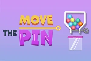 Violetilla ja sinisellä taustalla on värikkäitä palloja sisältävä suppilo ja teksti MOVE THE PIN