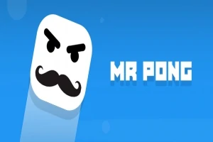 Valkoinen hahmo, jolla on viikset ja vihaiset ilmeet, sinisellä taustalla tekstin MR PONG vieressä