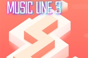 Vaaleanpunaisella taustalla on valkoisia 3D-tyylisiä kuutioita ja ylhäällä on teksti Music Line 3