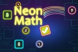 Neonvärinen tausta, jonka keskellä on teksti Neon Math sekä värikkäitä numeroita ja symboleita