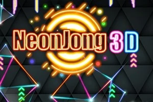 Neonvärinen logo, jossa lukee NeonJong 3D mustalla geometrisella taustalla värikkäiden valoviivojen keskellä
