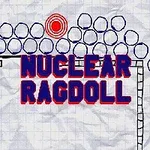 Crayonilla piirretty paperitausta, jossa on sinisiä ympyröitä, punainen kohde ja teksti NUCLEAR RAGDOLL