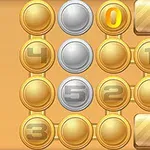 Kolikoita ja numerolaattoja oranssilla taustalla