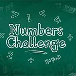 Vihreä liitutaulu, jossa on teksti Numbers Challenge ja ympärillä matematiikkasymboleja ja piirroksia