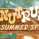 Puinen kyltti, jossa on otsikot NU-RUSH ja SUMMER SPRINT lehtikuvioiden ympäröimänä