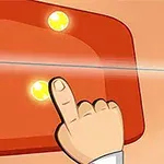 Sormi painaa keltaista nappia oranssilla taustalevyllä