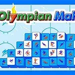 Olympialajiaiheinen Mahjong-lautapeli sinisellä pohjalla jääkiekkokentän kuvioinnilla