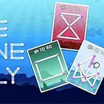 Kolme monikulmioilla varustettua korttia merenalaisessa taustassa tekstillä One Line Only