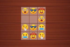 Emoji-ruudukko puisella taustalla, jossa on erilaisia ilmeikkäitä hymiöitä