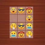 Emoji-ruudukko puisella taustalla, jossa on erilaisia ilmeikkäitä hymiöitä