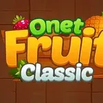 Teksti Onet Fruit Classic kirkkailla väreillä koristeltuna hedelmillä ruskealla laatikkomaisella taustalla