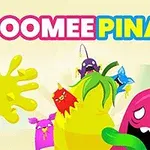 Värikkäät piirroshahmot iloitsevat pinata-juhlassa kirkkain taustoin ja teksteillä