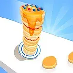 Pinottu kasa pannukakkuja siirapilla ja värikkäillä nonparelleilla sinisellä taustalla
