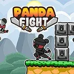 Kaksi panda-hahmoa taistelee toisiaan vastaan sarjakuvamaisessa ympäristössä, taustalla on vuoria ja pilviä