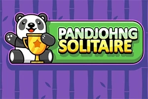 Panda pitelee palkintopokaalia vihreän kyltin vieressä, jossa lukee Pandjohng Solitaire