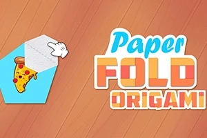 Sinisellä taustalla oleva piirroskuvio näyttää pizzaviipaleen ja valkoinen hansikas käsi taittaa paperia, taustalla lukee Paper Fold Origami oranssilla ja sinisellä tekstillä