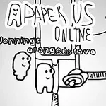 Kaksi yksinkertaisesti piirrettyä hahmoa paperimaisessa ympäristössä, tekstillä Paper Us Online