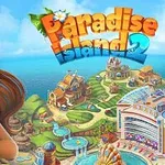 Paradise Island 2 Nuori nainen seisoo hymyillen paratiisisaarella, jossa on vÀrikkÀitÀ rakennuksia ja kirkasta vettÀ