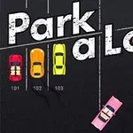 Kolme pysäköityä autoa vierekkäisissä ruuduissa ja yksi pinkki auto ajamassa parkkipaikalla