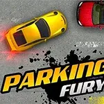 Kuva esittää keltaisen urheiluauton pysäköimässä kahden muun auton välissä, ja alhaalla on tekstinä Parking Fury 2