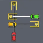 Kolme autoa parkkeeraa keltaisilla viivoilla rajatuilla parkkipaikoilla harmaalla pohjalla