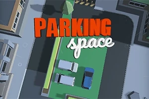 Otsasta kuvattu pysäköintialue, jossa on kolme autoa ja teksti Parking Space ylinnä