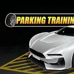 Hopea urheiluauto pysäköitynä kelta-mustalle pysäköintiruudulle, yläpuolella lukee Parking Training