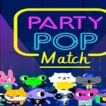 Värikkäitä piirroseläinhahmoja tummansinisellä taustalla neonvaloviidakon alla, jossa lukee Party Pop Match