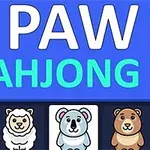 Sinisellä taustalla teksti Paw Mahjong, jonka alla on piirroksia eläimistä: tiikeri, lammas, koala ja karhu
